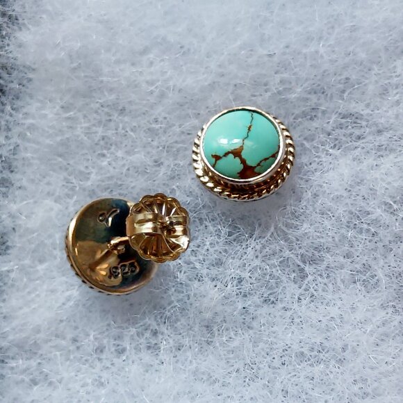Gorgeous Natural Turquoise & Sterling Silver Stud Earrings - Picture 2 of 3